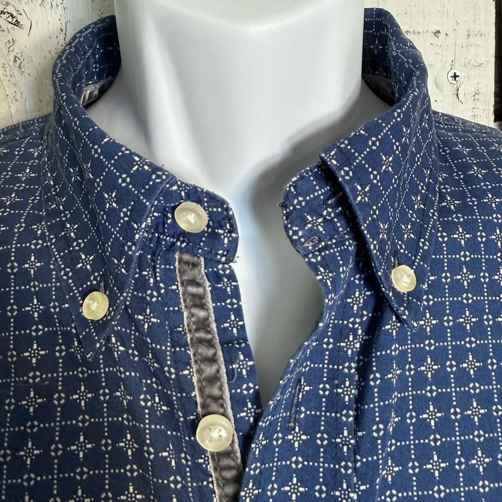 Rough Stock Panhandle Slim Mens XL Blue Geometric Cotton Button Up Shirt Western - Picture 3 of 11